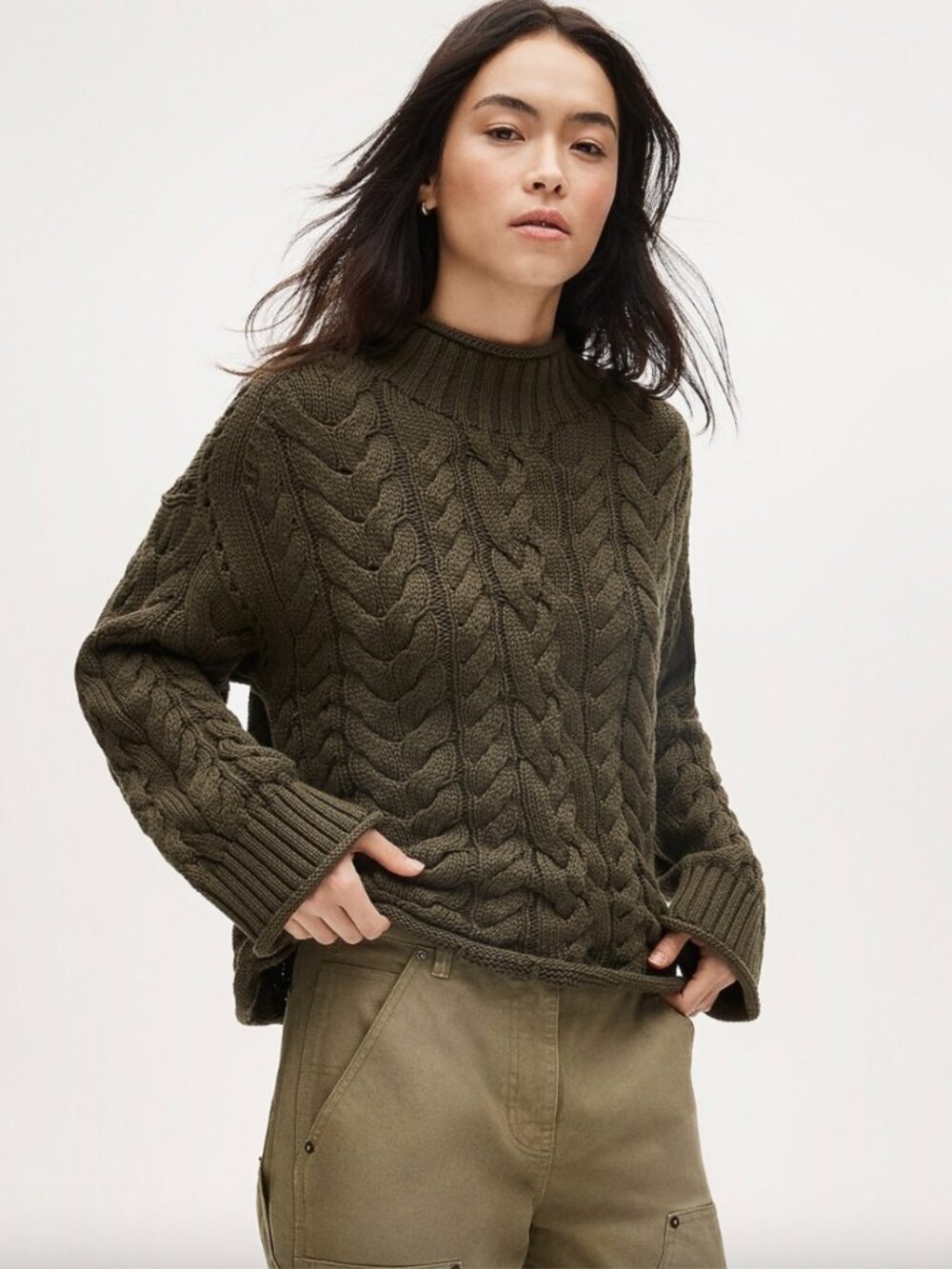 NWT! J. CREW 2025 Rollneck Sweater Cable Knit Woodland Brush Green Size Small